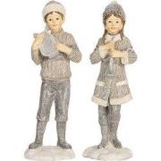 Clayre & Eef Decoratie Beeld Kinderen 8x7x22 cm Grijs Kunststof