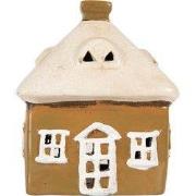 Clayre & Eef Waxinelichthouder Huis 12x9x14 cm Bruin Keramiek