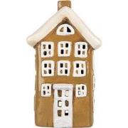 Clayre & Eef Waxinelichthouder Huis 12x8x19 cm Bruin Keramiek