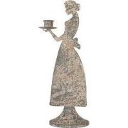 Clayre & Eef Kandelaar Vrouw 10x8x26 cm Grijs Metaal