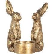 Clayre & Eef Decoratie Beeld Konijn 10x8x12 cm Goudkleurig Kunststof