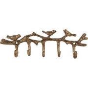 Clayre & Eef Wandkapstok 5 Haken Vogels 18x2x6 cm Goudkleurig Metaal