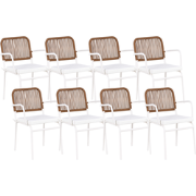TACENO - Tuinstoel set van 8 - Wit/Bruin - Metaal/Aluminium