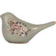 Clayre & Eef Decoratie Vogel 22x9x12 cm Grijs Keramiek Bloemen