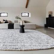 Vloerkleed Rectangle Edge Creme wit/Zwart Wit; Creme - Polyester