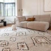 Berber Vloerkleed Hoogpolig Grijs/Beige - Ikat Beige; Grijs - Polyprop...