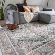 Vintage Vloerkleed Laham Roze/Beige/Groen - Viscose - Tier Groen; Roze...