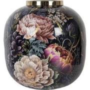 Clayre & Eef Vaas Ø 29x29 cm Zwart Roze Metaal Bloemen