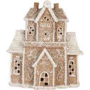 Clayre & Eef Gingerbread house met LED 18x9x20 cm Bruin Kunststof