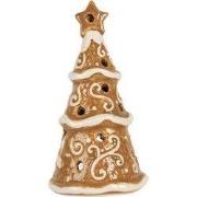 Clayre & Eef Waxinelichthouder Kerstboom Ø 8x15 cm Bruin Keramiek
