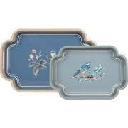 Clayre & Eef Dienblad set van 2 Blauw Hout