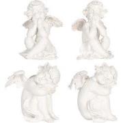 Clayre & Eef Kerstdecoratie Beeld Engel set van 4 Wit Kunststof