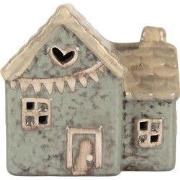Clayre & Eef Decoratie Huis met LED LED 8x6x8 cm Groen Keramiek