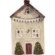 Clayre & Eef Waxinelichthouder Huis 10x8x15 cm Beige Keramiek