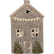 Clayre & Eef Waxinelichthouder Huis 10x8x15 cm Blauw Keramiek