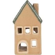 Clayre & Eef Waxinelichthouder Huis 6x6x11 cm Beige Keramiek