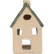 Clayre & Eef Waxinelichthouder Huis 8x11x14 cm Beige Keramiek