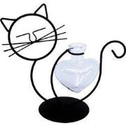 Decopatent - IJzeren Zittende Poes met vaasje in hartvorm - kat - glaz...