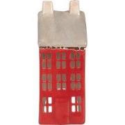 Clayre & Eef Waxinelichthouder Huis 7x7x18 cm Rood Keramiek
