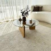 Salontafel Rond Glas Mio - 75 cm - Houten onderstel