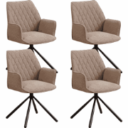 Set van 4 Draaibare Eetkamerstoelen Novan Taupe Bouclé – 180° Draaibaa...