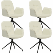 Set van 4 Draaibare Eetkamerstoelen Nela Chenille Crème - Met Armleuni...