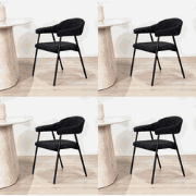 Eetkamerstoel Set van 4 Bouclé Zwart Lisa - Zwart Frame
