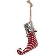 Clayre & Eef Decoratie Hanger Kerstsok 21x4x26 cm Rood Metaal