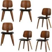 vtwonen Classic Eetkamerstoelen - Hout - Zwart/Walnoot - Set van 6