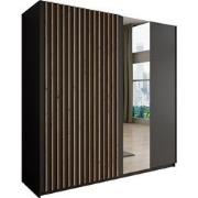 Meubella - Kledingkast Deliryon - Zwart - 200 cm - Met spiegel