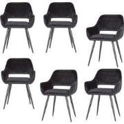WOOOD Jelle Eetkamerstoelen - Velvet - Zwart - Set van 6