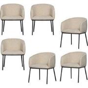 WOOOD Leon Eetkamerstoelen - Bouclé - Naturel - Set van 6