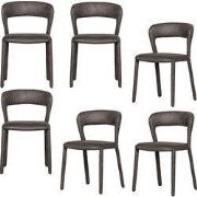 WOOOD Noble Eetkamerstoelen - Leerlook - Zwart/Grijs - Set van 6