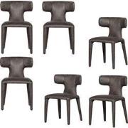 WOOOD Permit Eetkamerstoelen - Leerlook - Zwart/Grijs - Set van 6