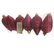 3 stuks - Dennenappel plastic glitter hang diameter 4.5x8cm ossenbloed