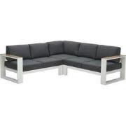 Cube hoek loungeset - 3-delig - mat wit - teak look - reflex black