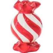 Candle Holder- Toffee Candy-  Red/ White -8,5x8,5x13 cm