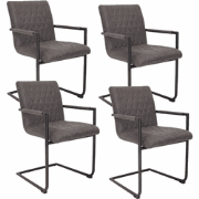 Set van 4 Eetkamerstoelen Dean Industrieel Antraciet - Microvezel Stof...