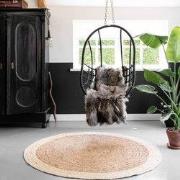 Rond vloerkleed Jute Naturel/Wit Beige - Rond 200 Ø - (L)