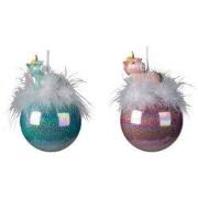 Kerstbal glas eenhoorn d8 cm assorti