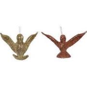 Ornament plastic roze goud vogel l16cm