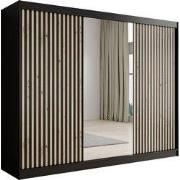 Meubella - Kledingkast Lisbon 2 - Zwart - 250 cm - Met spiegel
