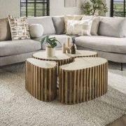 Vento niervormige salontafel set van 3 travertin massief mango zand