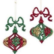 Orn.plc met strik rood/groen l11cm