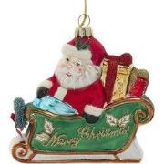 Glas kerstman in slee 11 cm ornament