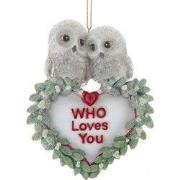 Wie houdt van jou Uil Hart Paar 10 cm ornament