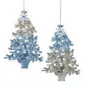 Plastic blauwe/plat boom 2A 15 cm ornament