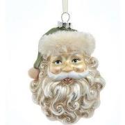 Glas kerstman hoofd met groene hoed 13,5 cm ornament