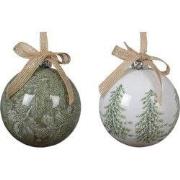 Kerstbal polyfoam d8h9 cm wit/groen a2