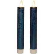 Dinerkaars rustiek wax bewegende vlam 18 cm metallic blauw 2 stuks